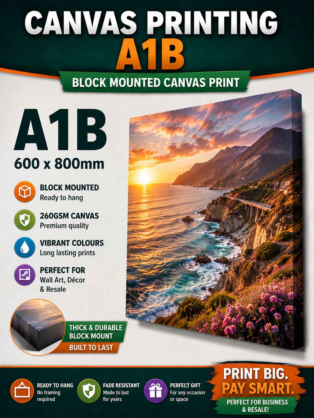 Printing Eco Sol Canvas A1b (600mm x 800mm x 35mm) Block Mounted