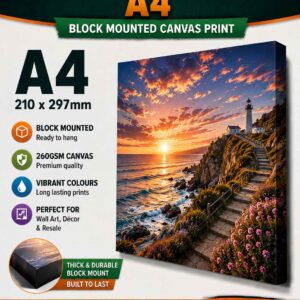Printing Eco Sol Canvas A4 (210mm x 297mm x 16mm) Block Mounted